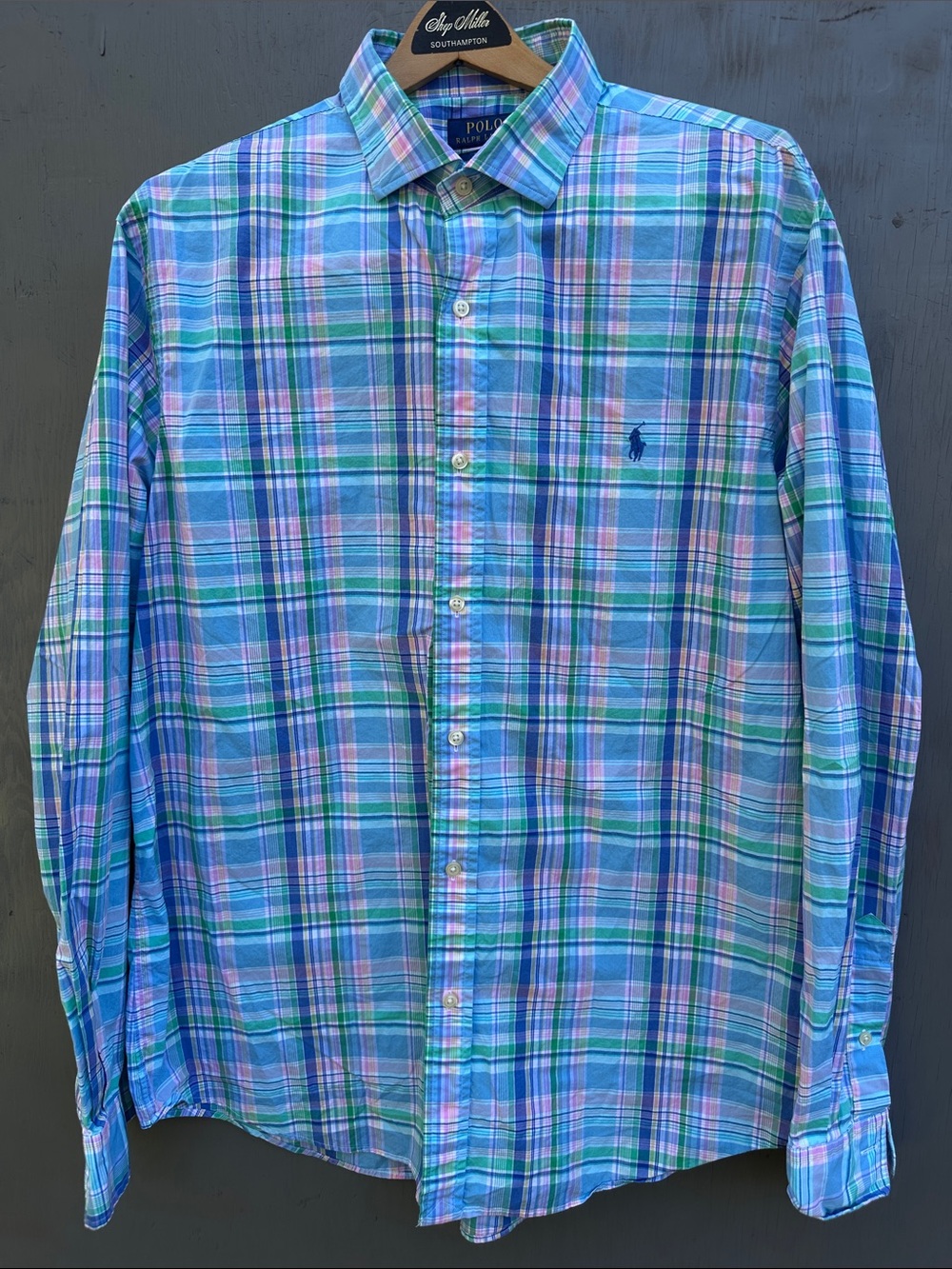 Polo by Ralph Lauren Blue, Green & Pink Plaid Button-Down Shirt